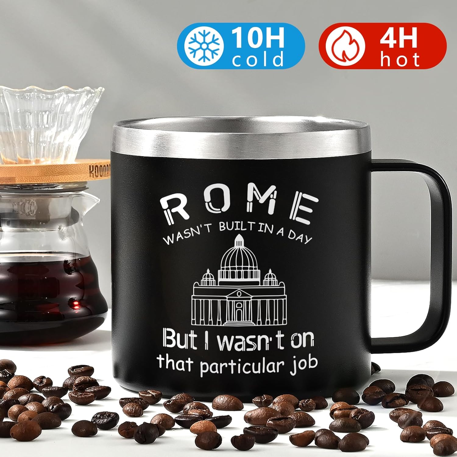 Lifecapido Construction Worker Gifts, Construction Gifts for Men, Rome Wasn't Built In A Day 14oz Insulated Coffee Mug, Christmas Birthday Gift for Men Construction Worker Builder, Black - Image 2