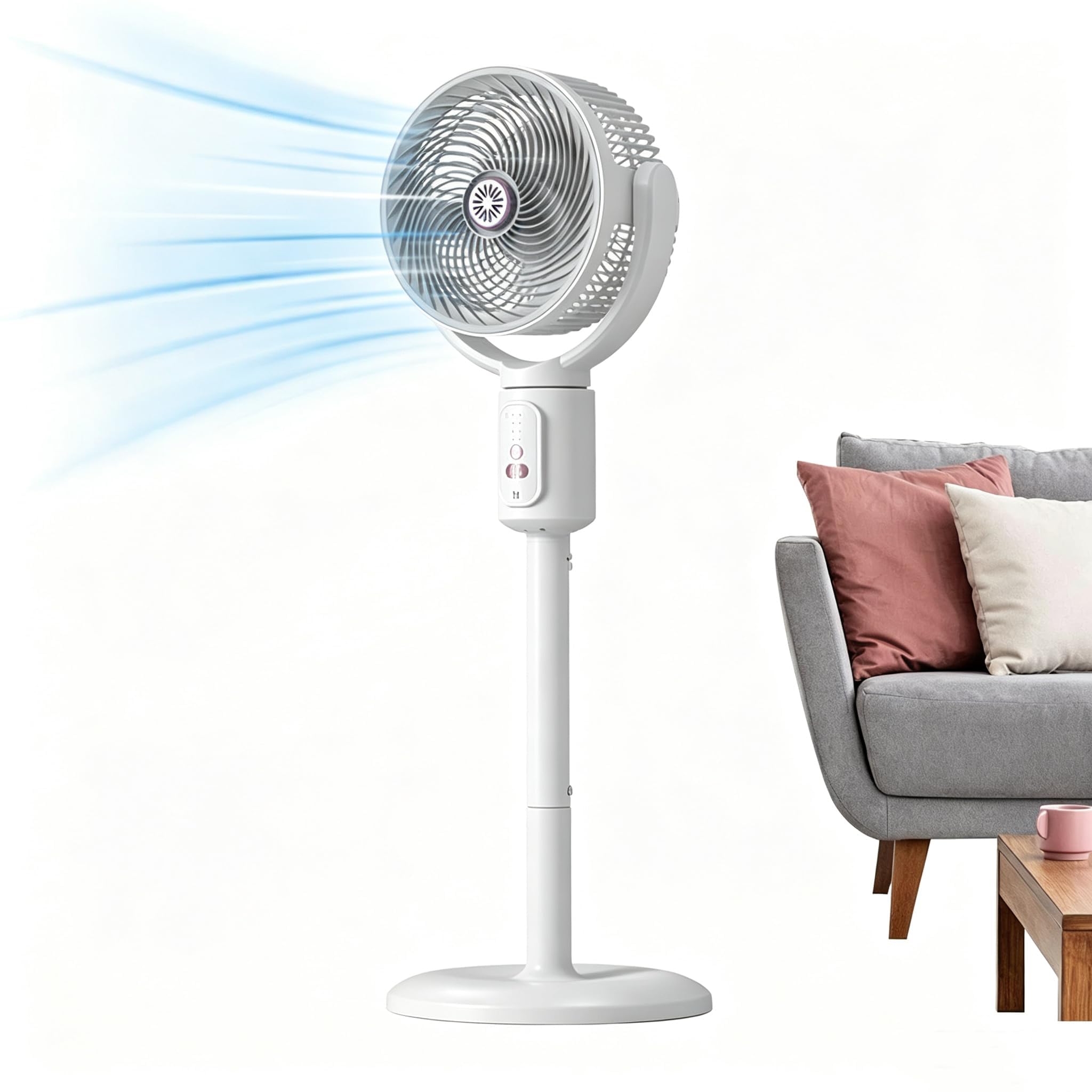 Ventilatori a piedi oscillanti,Ventilatore A Piantana 5 Velocità Con Timer,Ventilatore verticale silenzioso ad altezza regolabile ricaricabile Type-C,per ufficio,soggiorno,casa,cucina