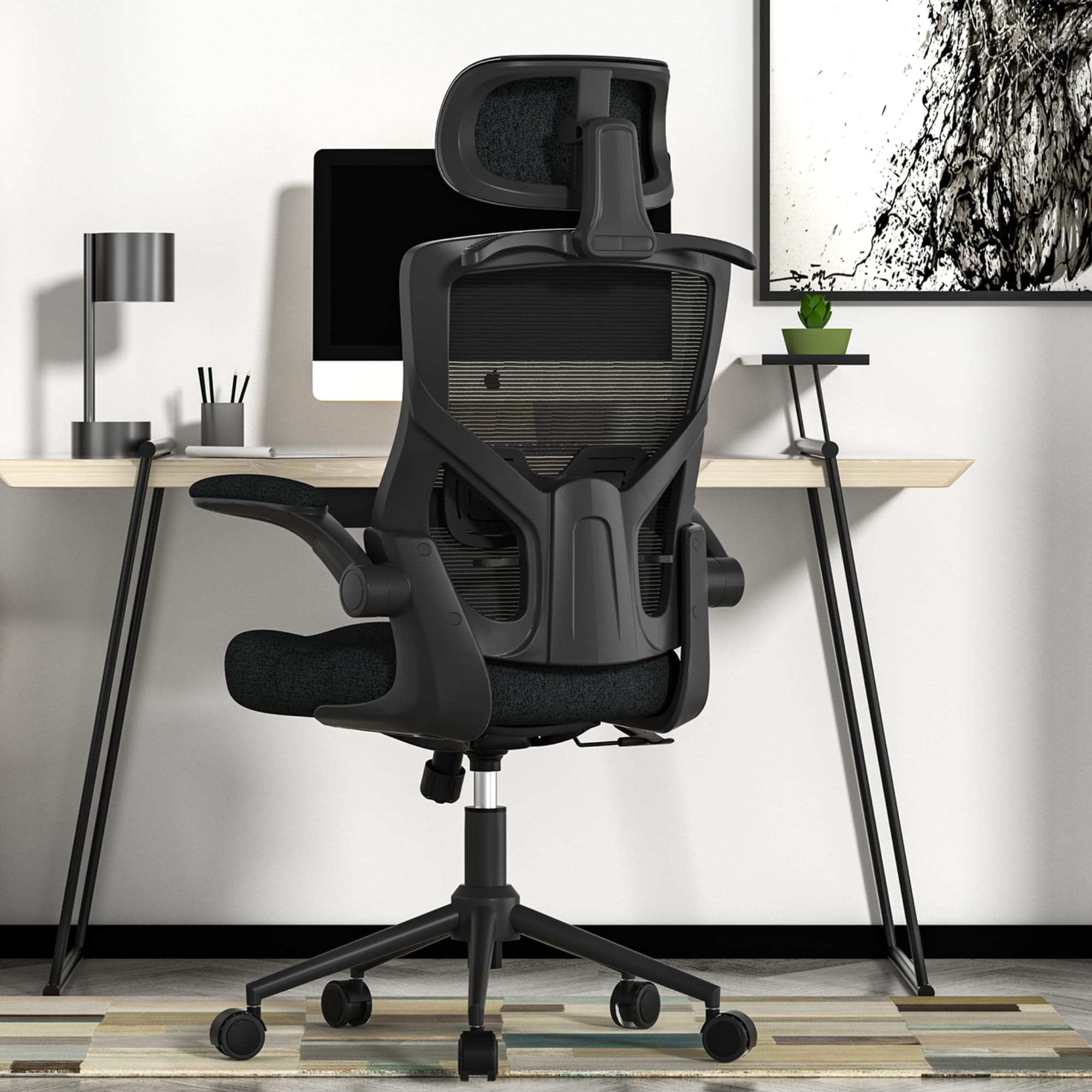 Ergonomic Office Chair, High Back Mesh Desk Chair with Thick Molded Foam Cushion, Coat Hanger, Adjustable Headrest, Lumbar Support, Tilt & Lock Function - Computer Chair (Matte Black)