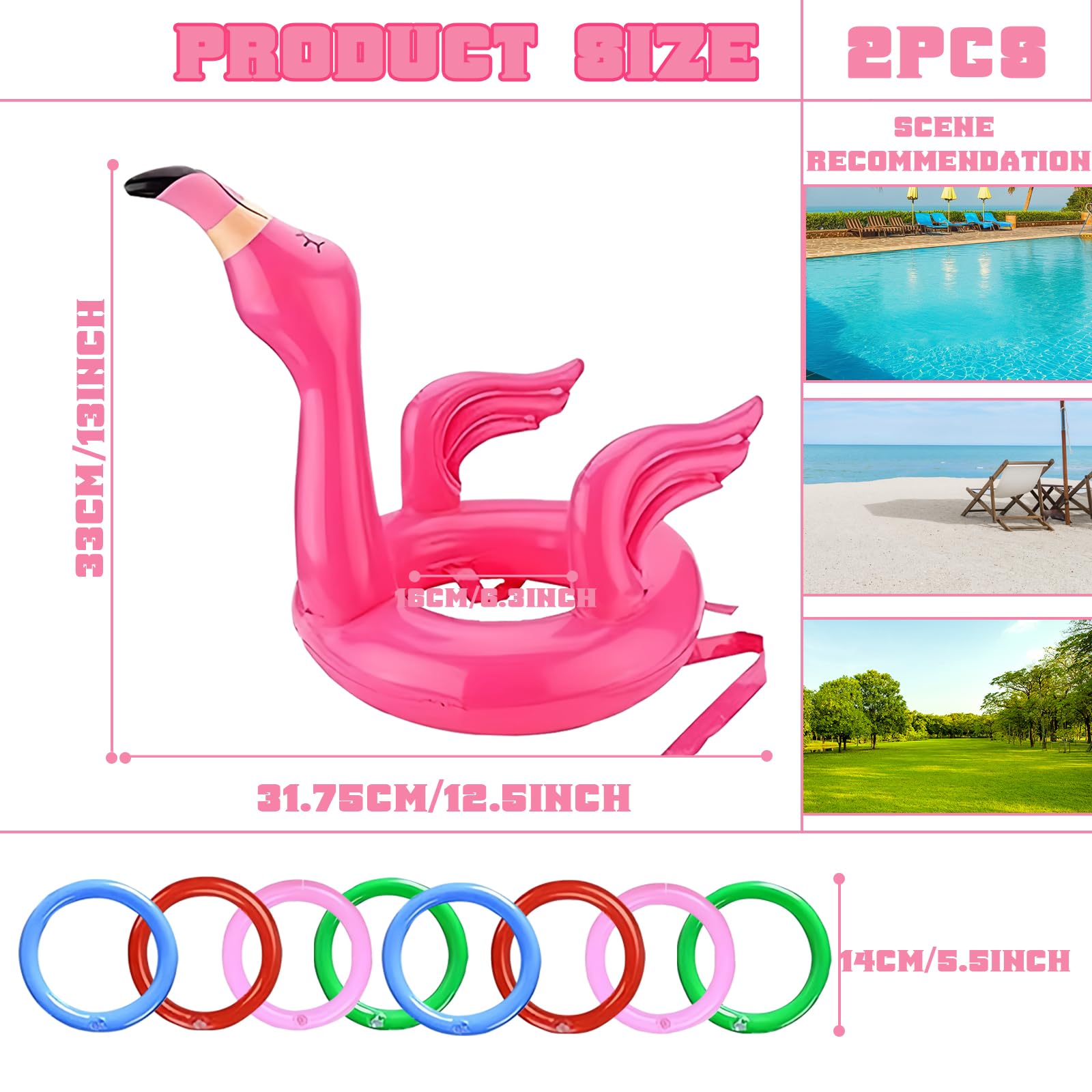 Flamingo Ring Toss Games for Kids Party,Inflatable Flamingo Ring Toss with 8 Rings Toss Toys,Inflatable Throwing Rings Party Toss Games for Kid,Adults Family Indoor Outdoor Garden Parties Fun Game - Image 2