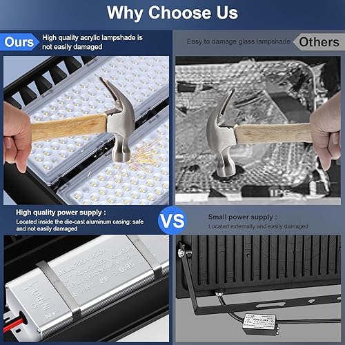 Miniatura 7 de BIRITALO Luces de inundación LED de 300 W para estadios al aire libre, 42000 lm, súper brillantes para iluminación de área de campo, 5500 K, IP65,