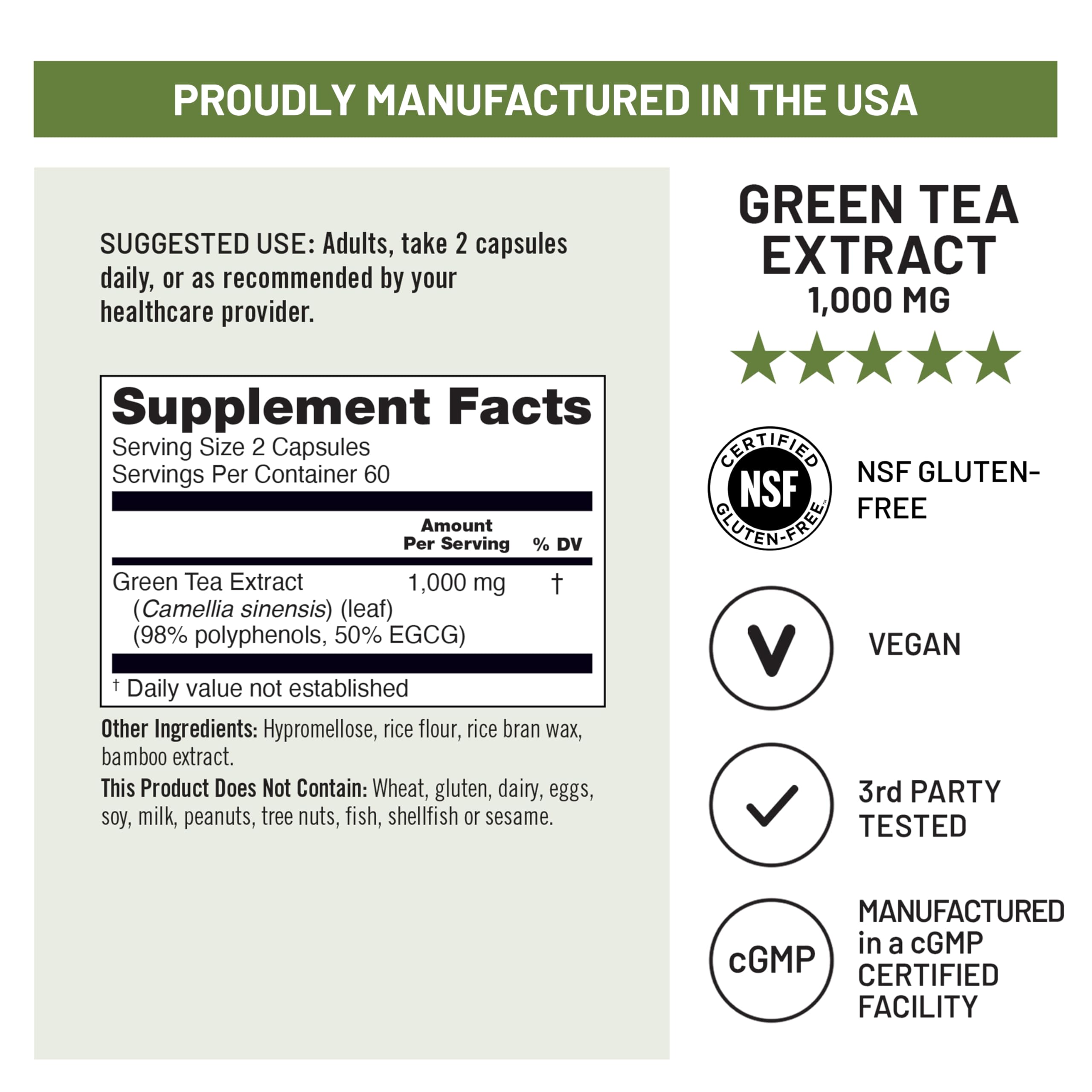 NatureWise Green Tea Extract Capsules 1000 mg - 50% EGCG & 98% Polyphenols - Extra Strength Green Tea Pills - Antioxidants for Heart Health & Energy - Vegan, Non-GMO - 120 Count[60-Day Supply] — Amazon image 4