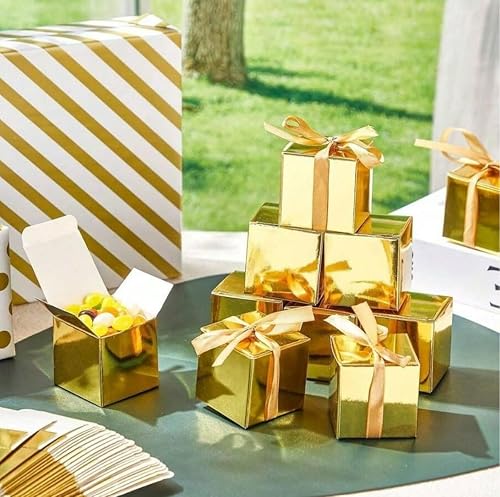 Gold Gift Boxes with Ribbon – 10/20 Packs | 5x5x5cm Favor Boxes for Birthdays, Weddings, Baby Showers, Parties, and Events (20)