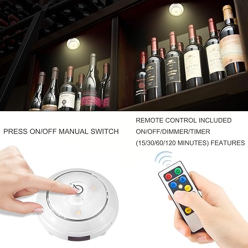 Miniatura 2 de BIGMONAT Luz de disco LED inalámbrica, funciona con pilas, mini luz debajo del gabinete con control remoto, luces adhesivas para armario, cocina,