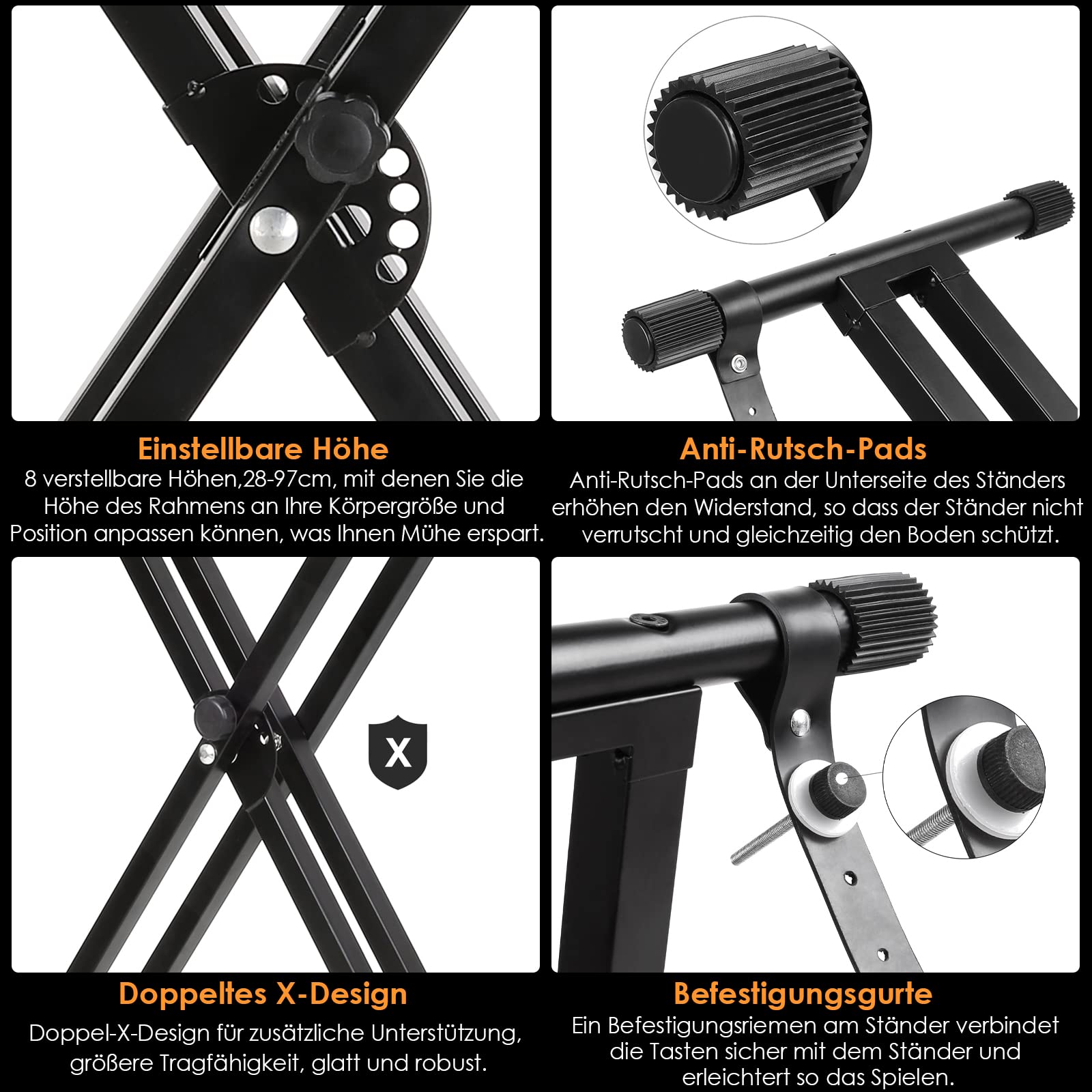 MAMIZO Keyboardständer mit Hocker, Höhenverstellbar Keyboard Ständer und Keyboard Hocker, Doppel X-Frame Keyboard Stand Klavierhocker Set, Klappbar Keyboardstativ Keyboardbank für E-Piano, Schwarz