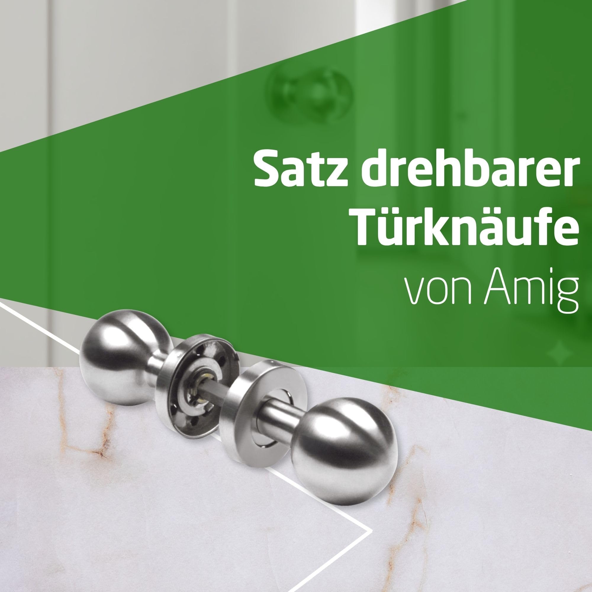 Amig - Türknauf - Runde Drehknauf-Set für Innentüren Mod. 11 - Ergonomisches Design und Langlebige Verarbeitung - Standardmaß - Metall - Silber