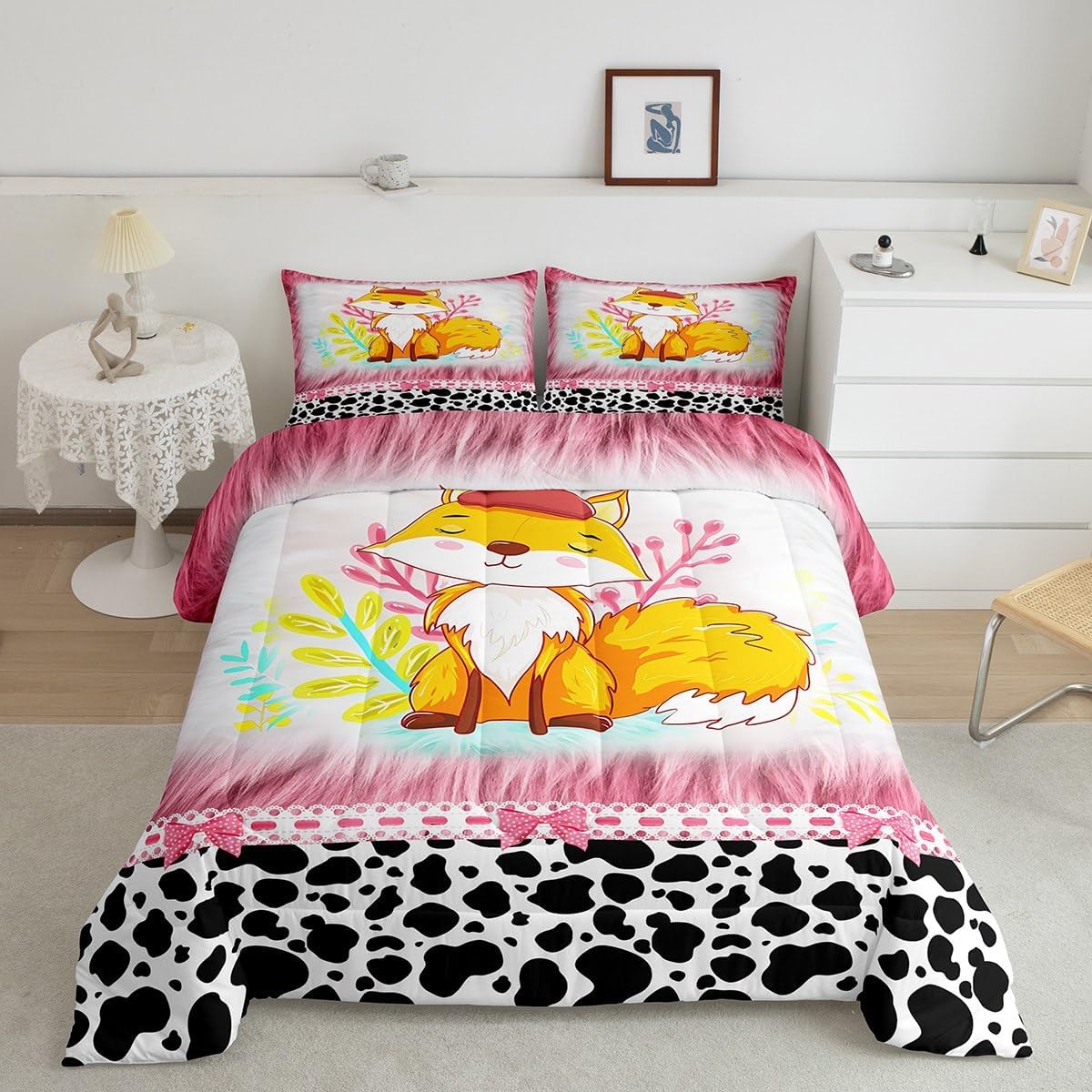 Feelyou Pink Race Car Comforter Set for Girls Boys Kids Trophy Printed Comforter Room DecorPlaid Grid Bedding Set Pink White Duvet Set Room Decor Quilt Full Size Boys