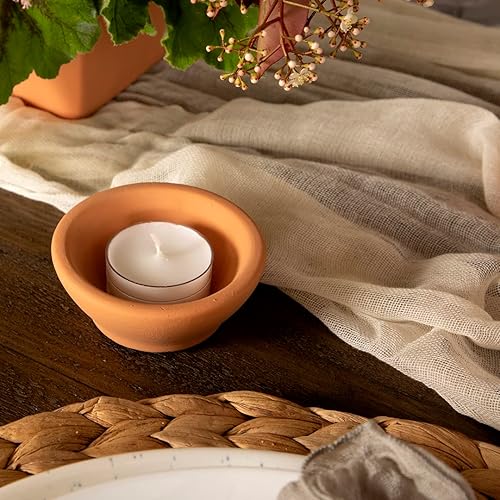 Miniatura 3 de Koyal Wholesale Portavelas de cerámica de terracota para decoración de centro de mesa, bandeja de velas, juego de 12