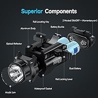 Vista 4 de Feyachi Linterna táctica – Linterna montada en riel de 1500 lúmenes, con 5 adaptadores intercambiables de riel Picatinny, se adapta a múltiples