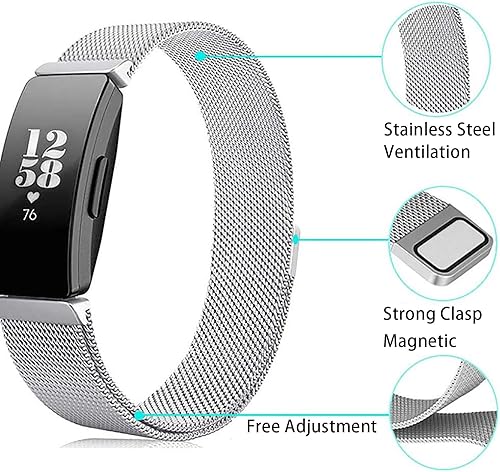 Miniatura 4 de Correa de metal compatible con Fitbit Inspire 2 bandas, correa de repuesto ajustable de malla de acero inoxidable para Fitbit Inspire 2  Inspire