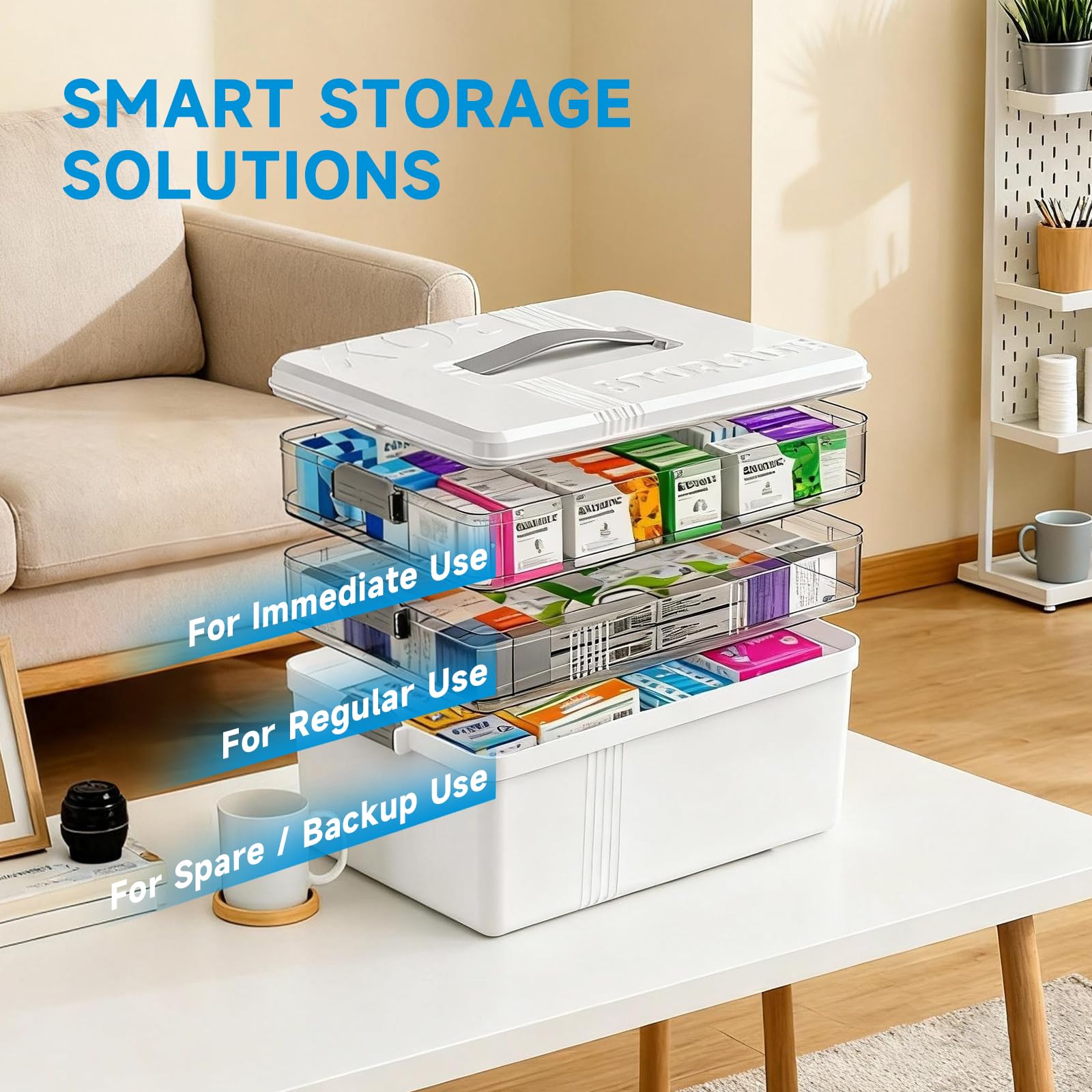 Starward 3-Stöckige Medizin Organizer Box, Groß Medikamentenbox | Medizinbox mit Tragegriff Hausapotheke Box, Notfallbox mit Einem Medikamentendöschen