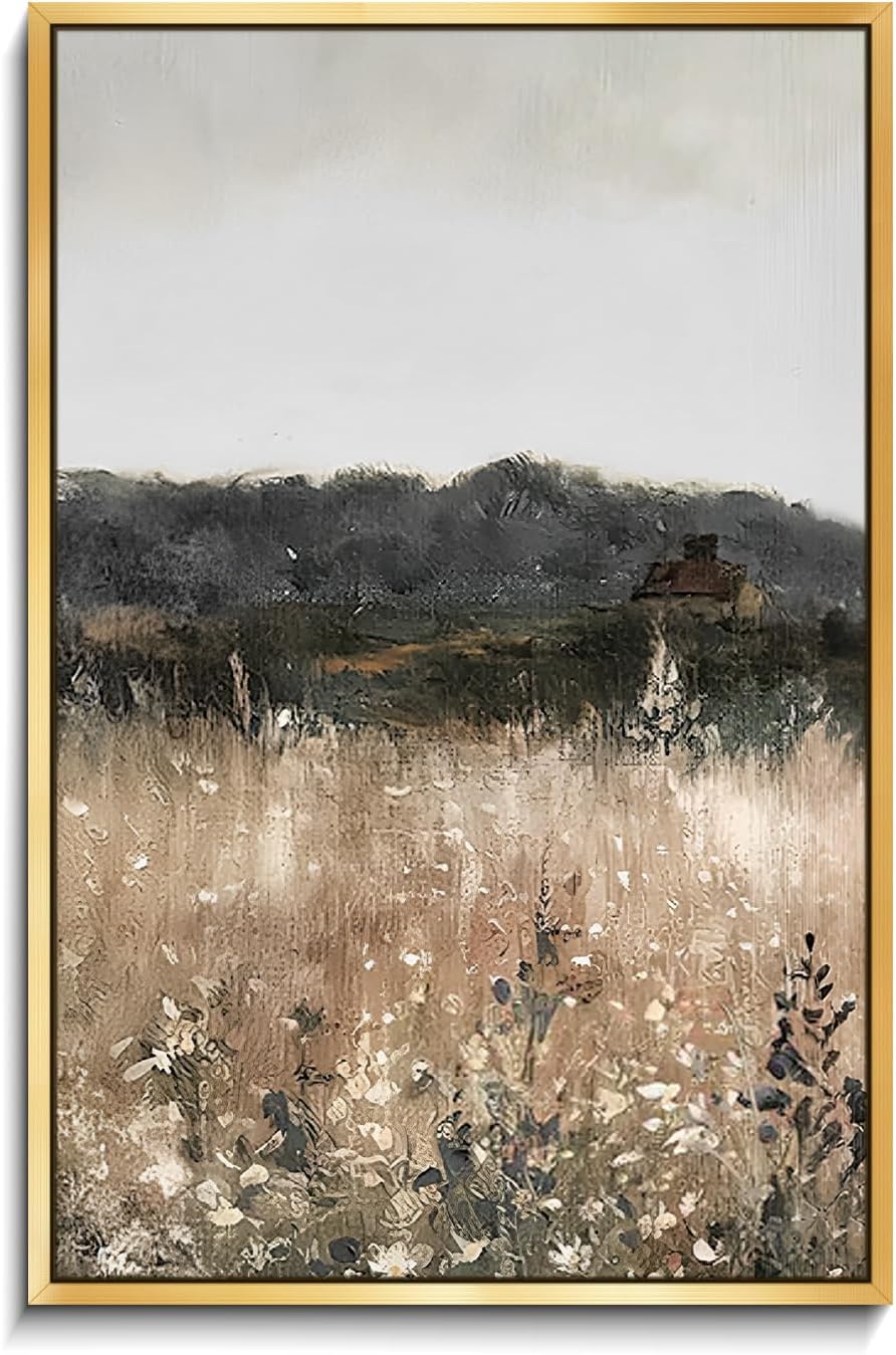 AIMAILON Vintage Framed Canvas Wall Art Home Decoration Natural Scenery Textured Print Classical Artwork for Bedroom Office Reed Grass Landscape Minimalist Rustic Oil Painting Desktop Decor 12x18