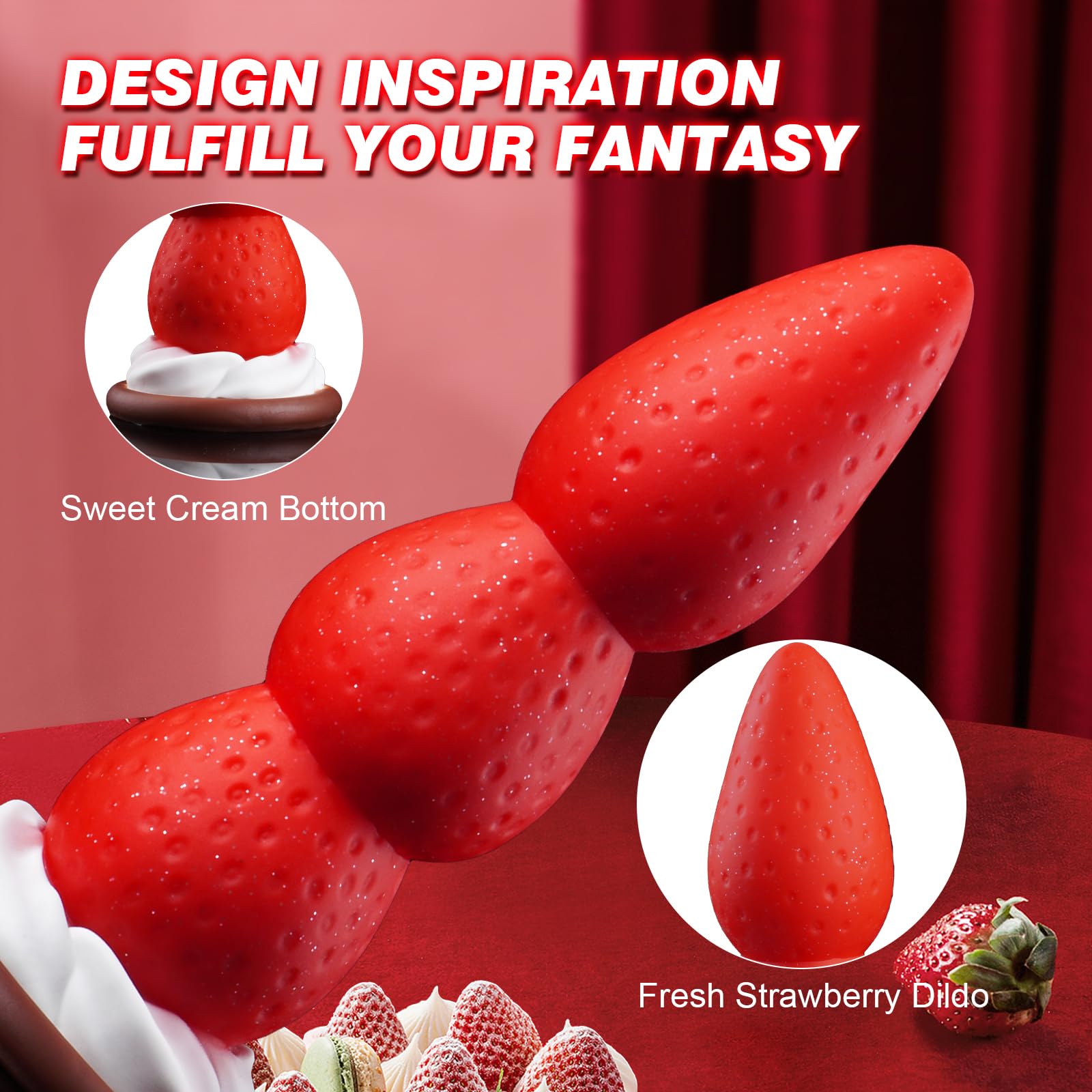 8" Strawberry Fantasy Knot Dildo with Strong Suction Cup, Silicone Animal Monster Dildo Cute Large Butt Plug with 3 Knots, Fantasy Anal Sex Toys for Women & Men