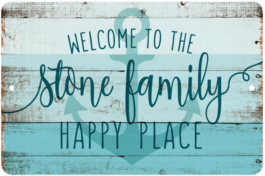 Pattern Pop Personalized Welcome to The Family Happy Place Rustic Nautical Look Metal Sign