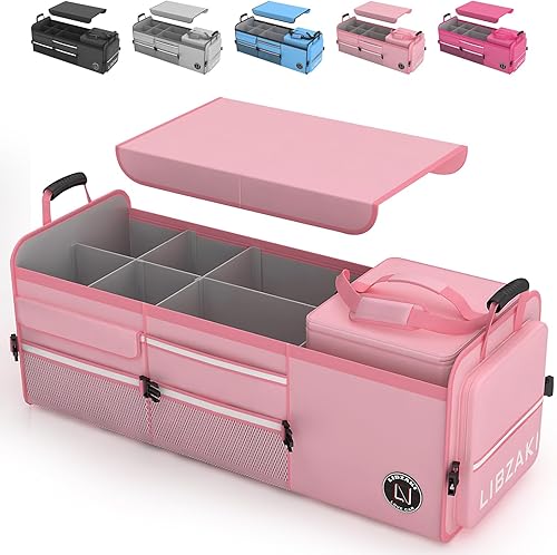 LIBZAKI - Organizador de almacenamiento 4 en 1 para maletero, caja de almacenamiento plegable con múltiples compartimentos con hielera para