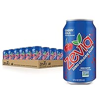 Vista 2 de Zevia Soda sin calorías, cereza cola, refresco endulzado naturalmente, (24) latas de 12 onzas soda carbonatada con sabor a cereza cola y bebida