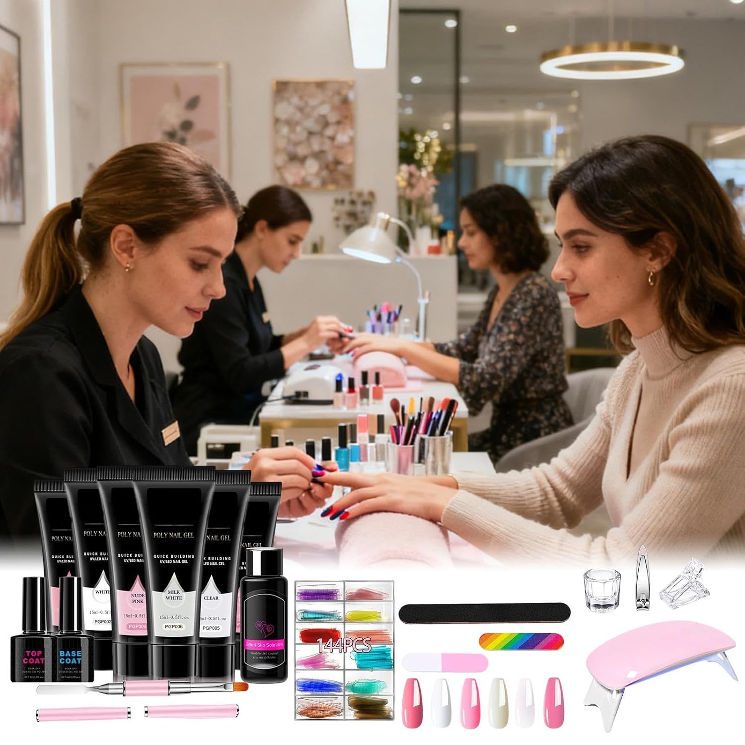 Nail Extension Gel Kit | Smooth Texture Manicure Tool With UV Lamp | Nail Top Gel for Women | for Traveling Business Trip Home Outdoor School Girlfriend Wife Friend Sister Daughter