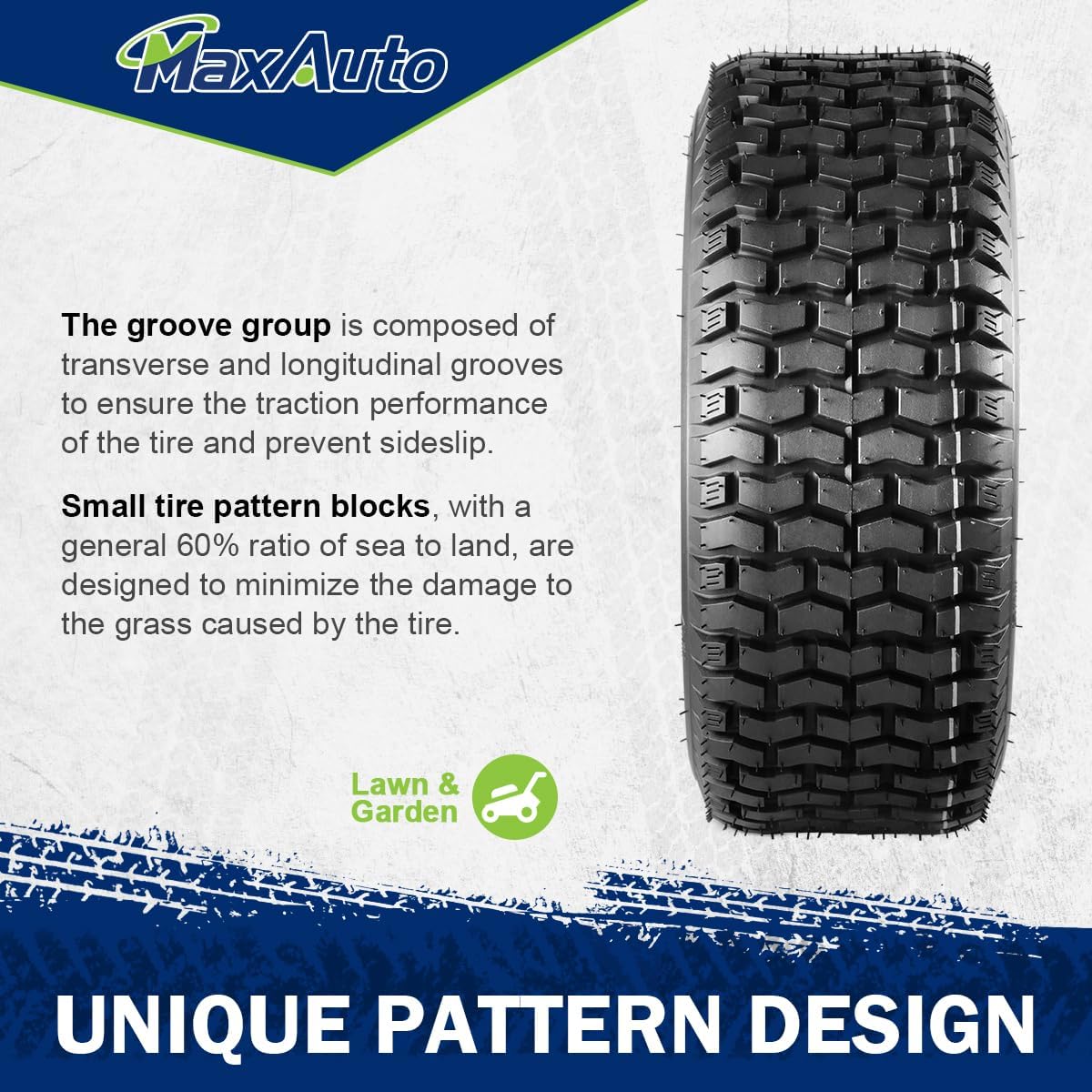 MaxAuto 2 Pcs 11x4X5 11x4.00-5 Turf Tire for Lawn & Garden Golf Cart Mower, P512 LRA