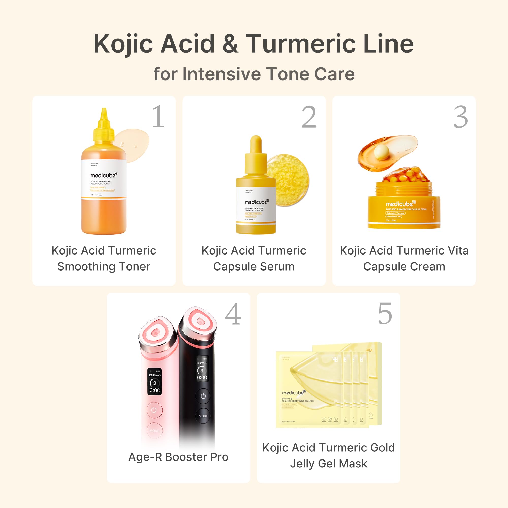 medicube Kojic Acid Turmeric Skin Clarity Set: Smoothing Toner, Clarifying & Balancing Capsule Serum and Capsule Cream for Radiant, Balanced & Smooth-Looking Skin | Korean Skincare, Gifts for Women