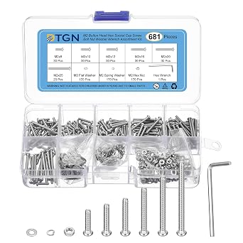 DTGN 681Pcs M2 Button Head Hex Socket Cap Screw - 8-25mm Bolt Nut Washer Wrench Assortment Kit 304 Stainless Steel - Good for Machine, Furniture