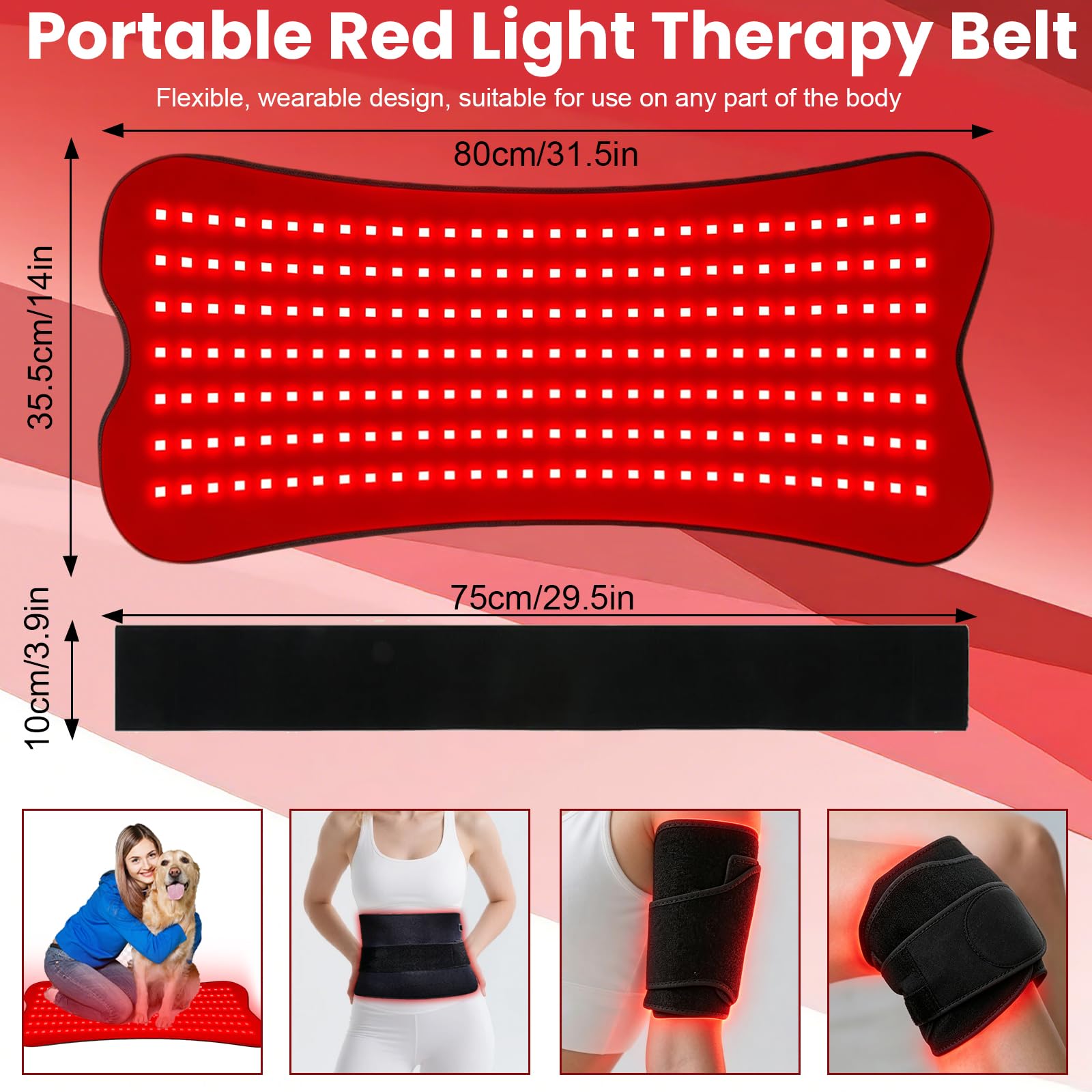 Esterilla de luz roja para cuerpo con 210 ledes, 80 x 35 cm / 80 x 36 cm, 660 nm y 850 nm, luz roja e infrarrojo cercano, 5 niveles de brillo, 5 y 9 ajustes de tiempo, adecuado para piernas, espalda