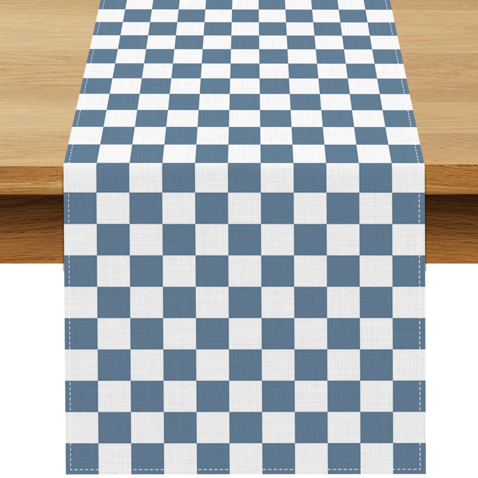 Photo 1 of Dusty Blue Checkered Table Runner Gingham Birthday Party Decoration Wedding BBQ Dining Room Home Kitchen Table Decor (Dusty Blue, 13" x 72")