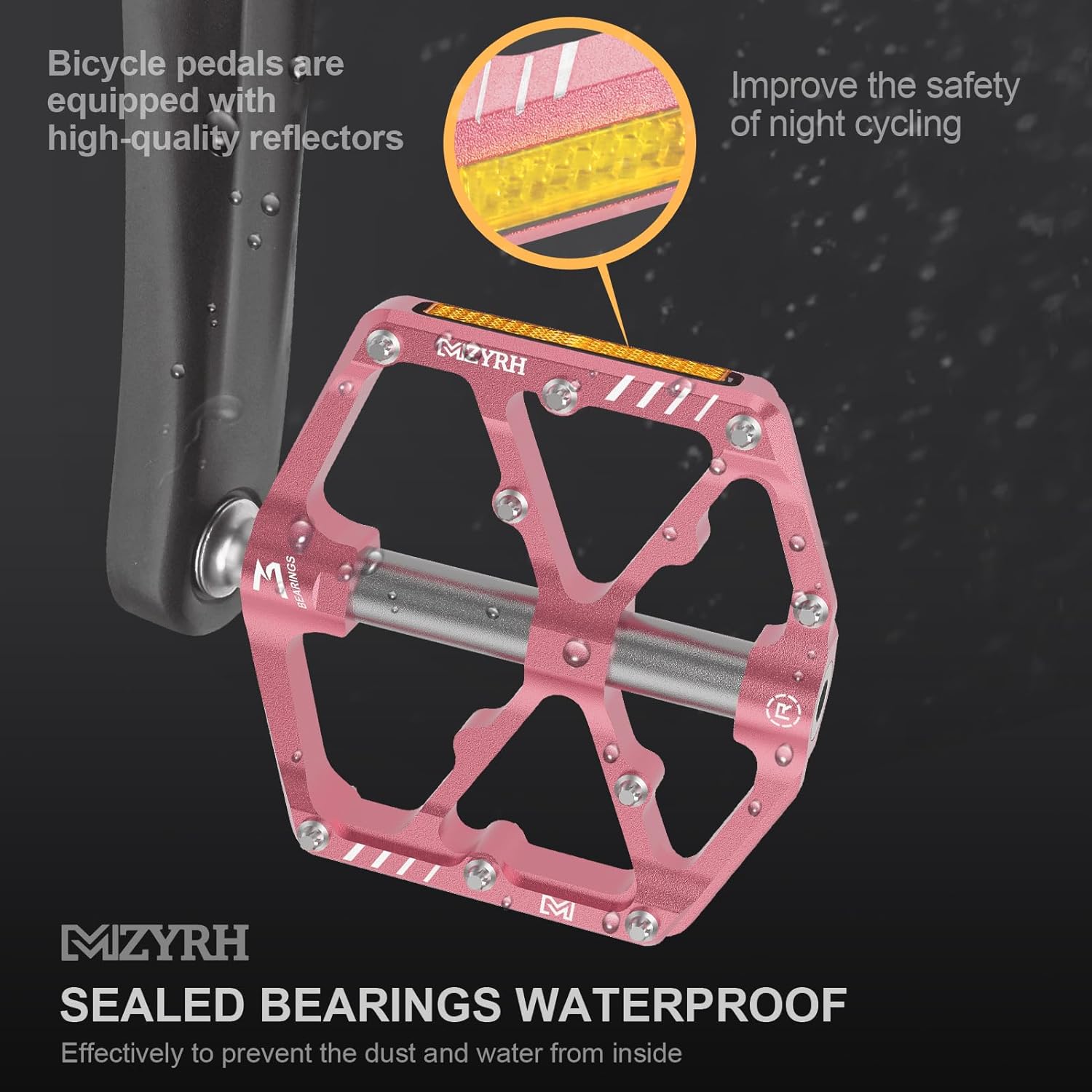 MZYRH 3 Bearings Mountain Bike Platform Pedals - Flat Alloy 9/16" Non-Slip Bicycle Pedals