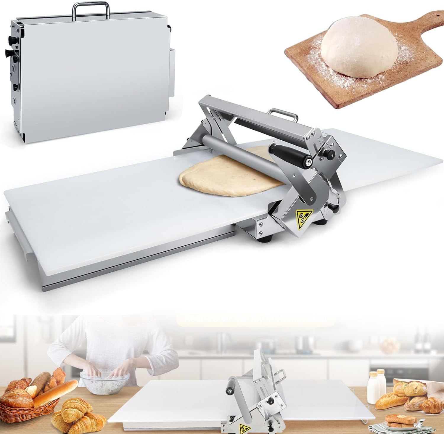 Dough Sheeter, Manual Countertop Pizza Dough Sheeter with Scrolling Panel for Making Fudge Crust, 12-Inch/15.5-Inch Size