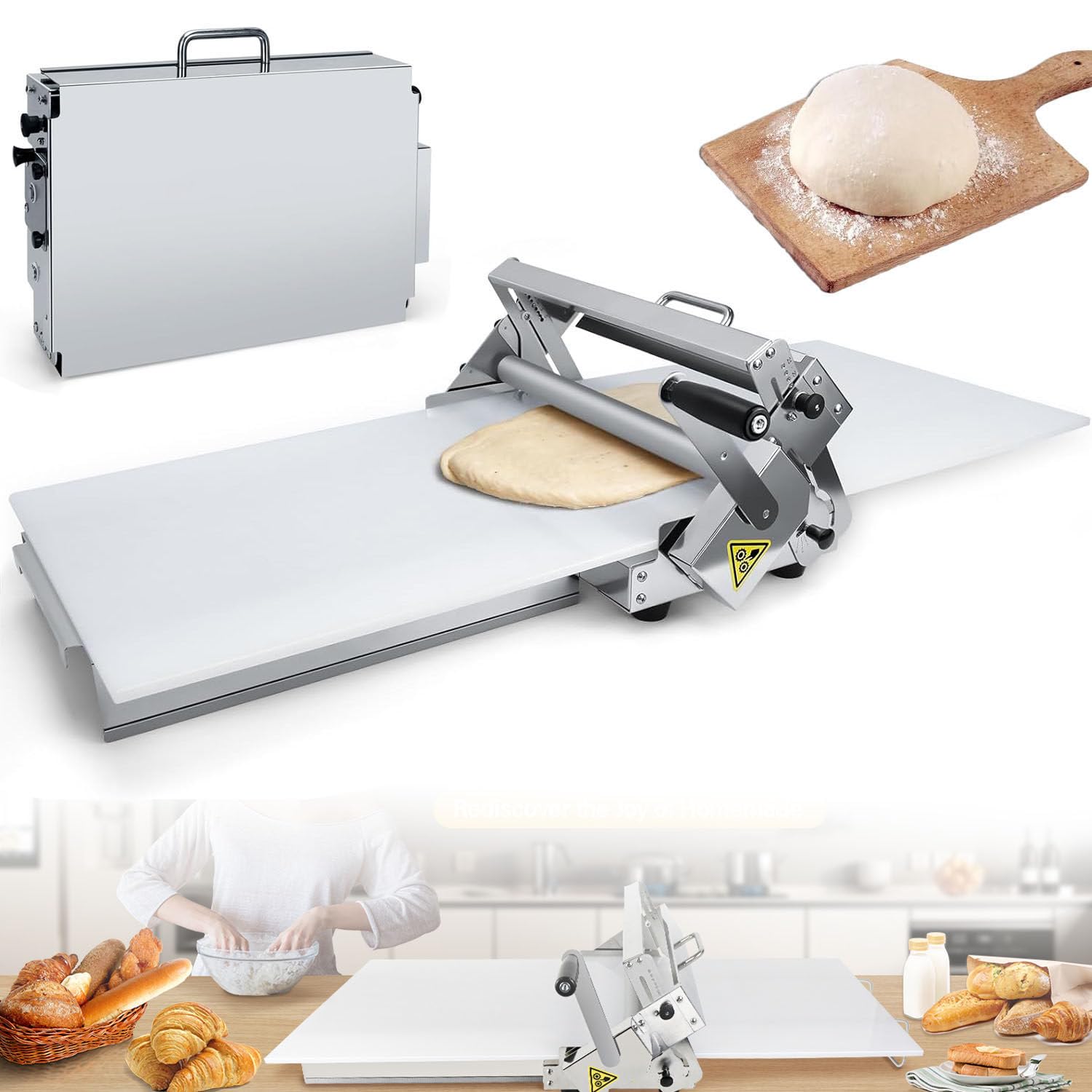 Dough Sheeter, Manual Countertop Pizza Dough Sheeter with Scrolling Panel for Making Fudge Crust, 12-Inch/15.5-Inch Size