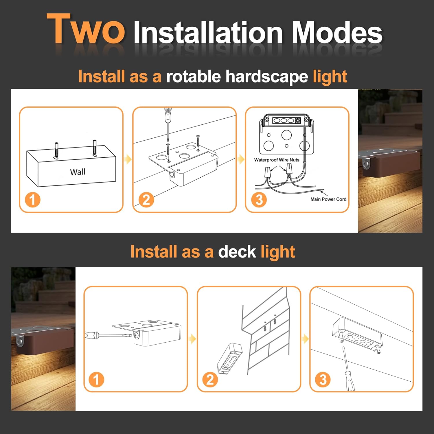 6-Pack 4 Inch LED Hardscape Lighting, 5CCT Retaining Wall Lights, Low Voltage Landscape Lighting, 12-15V AC/DC Paver Light, 2W Outdoor Step Lights, ETL