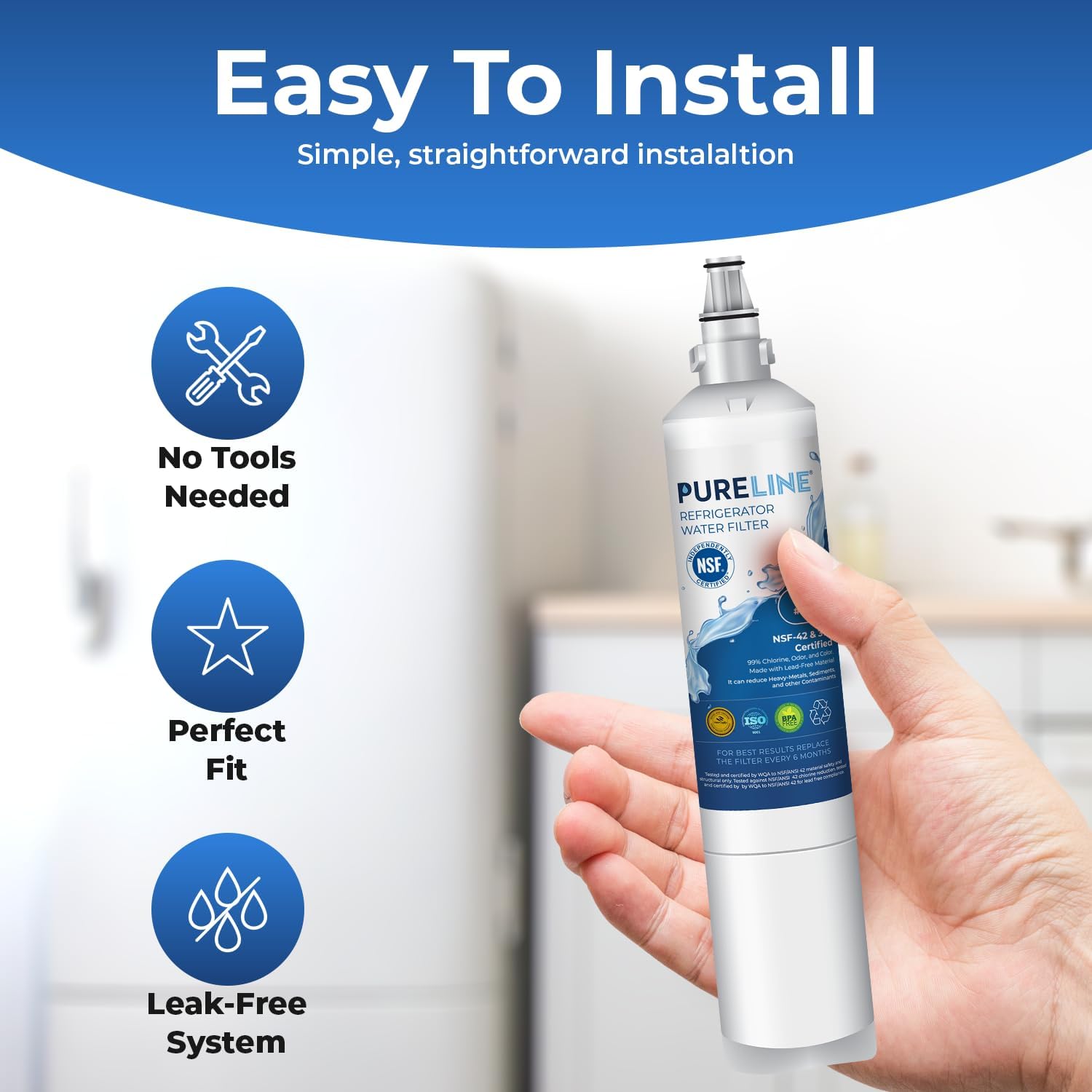 PureLine Replacement for LG lt600p refrigerator water filter, Compatible with Kenmore 9990, LG LT600P, KENMORECLEAR 46-9990, WFC2001, 5231JA2006A-S, Refrigerator Water Filter