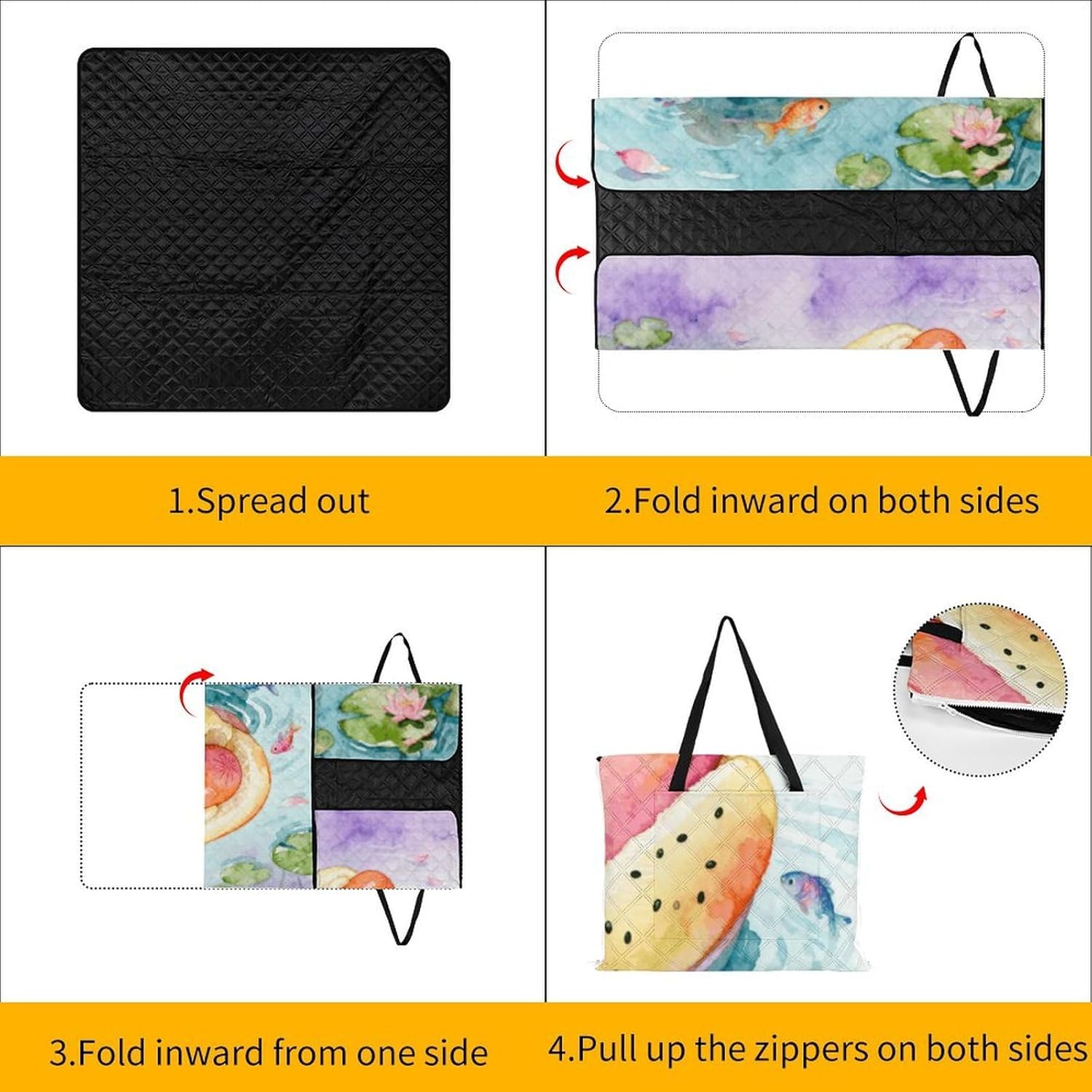 Funny Hot Dog Picnic Blanket with Zipper Water Resistant Sand Free Picnic Mat Washable Foldable Easy Carry Beach Blanket for Lawn Beach Hiking Camping