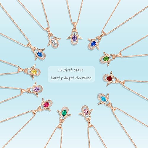 Miniatura 5 de SKA Women Angel Pendant Necklace with Birthstone Zirconia,Women Jewelry Anniversary Birthday Gift for Wife Mom Girls Couple, Daily Wear Necklaces
