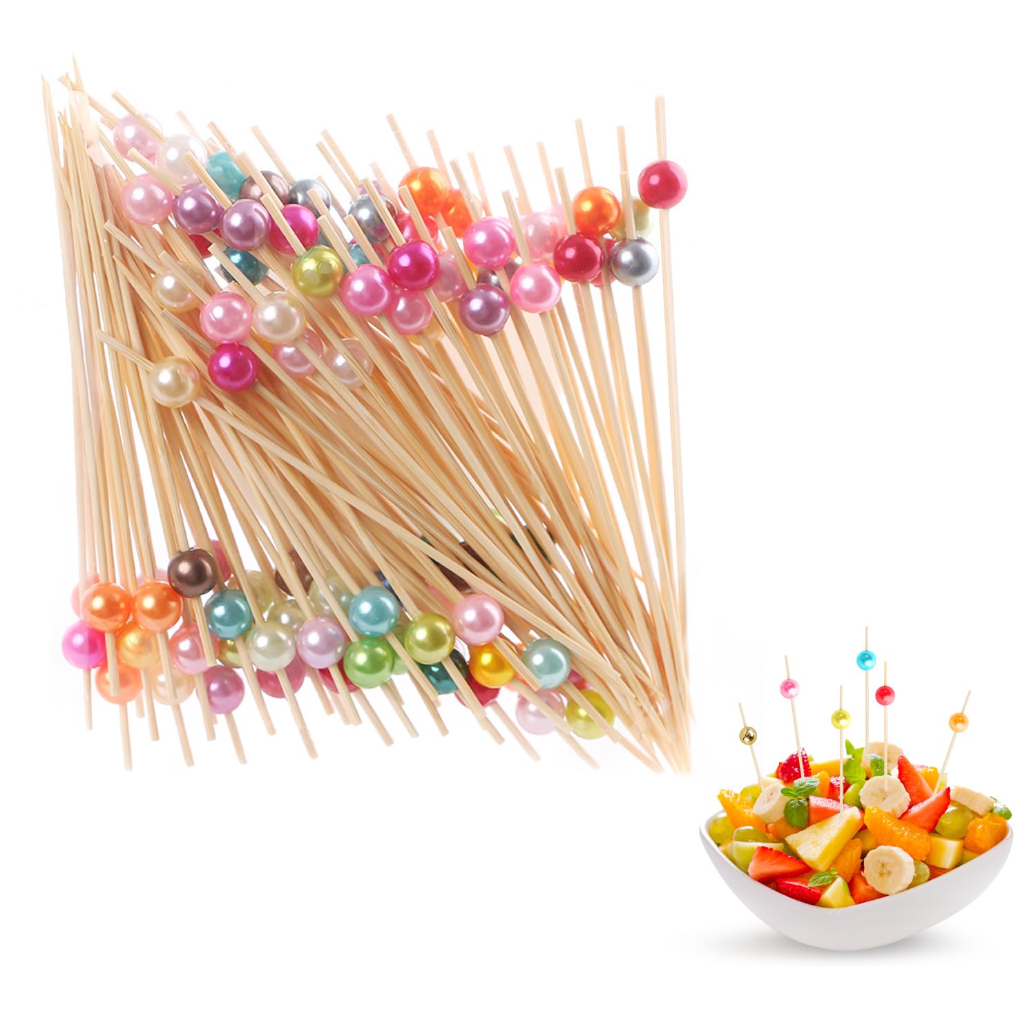 200 Cocktail-Picks Aus Bambus – 11,9 Cm Mit Weißen Muschel-Decor | Für Partys, Obst, Fingerfood | Einweg-Spieße Hygienisch