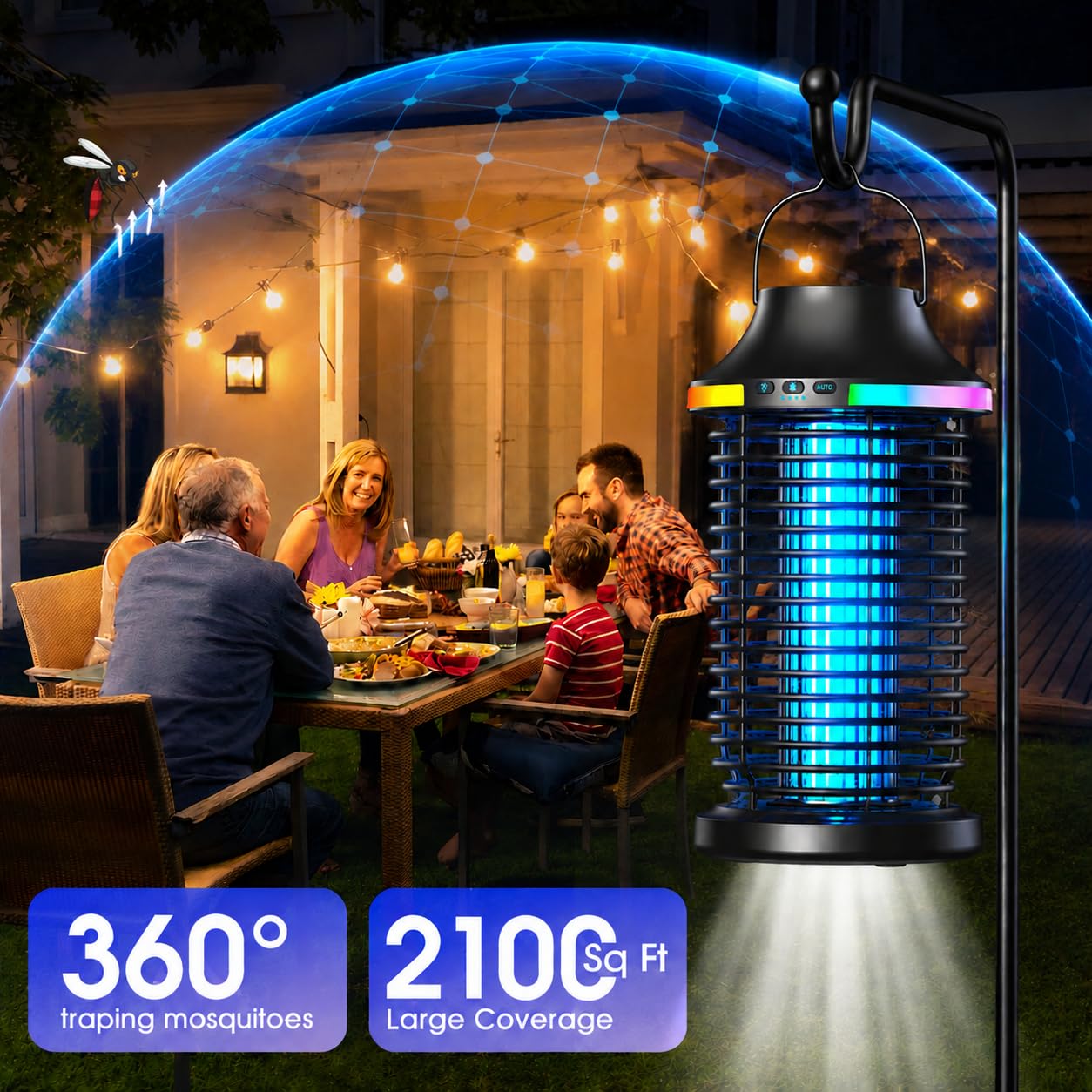 Bug Zapper Outdoor Kabellos, 2026 Upgraded 4200V Elektrischer Mückenzapper 5 in 1 Wiederaufladbarer Insektenvernichter Outdoor Wasserdicht mit 5000mAh Akku, Tragbarer Fliegenvernichter