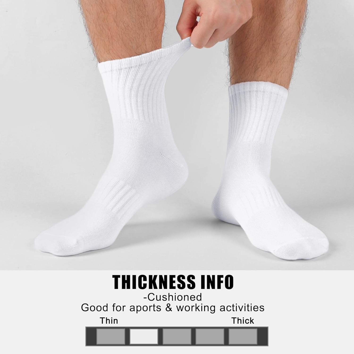 MUQU Mens White Quarter Socks - Thin Athletic Running Mid Crew Socks for Sports 6 Pairs - Image 3