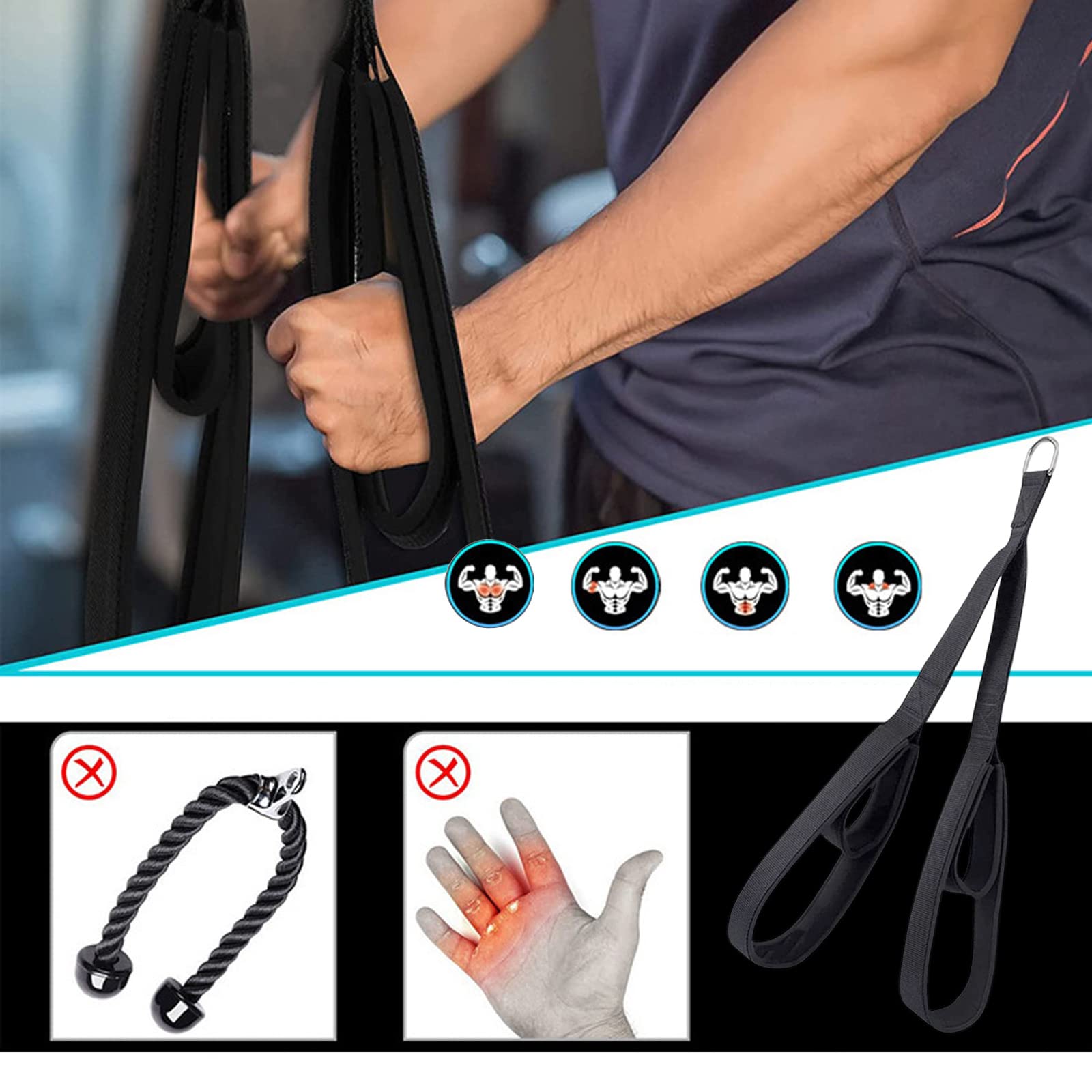 Tricep Corda di Fissaggio per Cavi di Due Dimensioni in Uno Extra Lungo Tirare Giù, Cinghie di Estensione per Tricipiti, Attrezzature da Palestra per Allenamento Domestico, Push Pull Down Tricep Rope