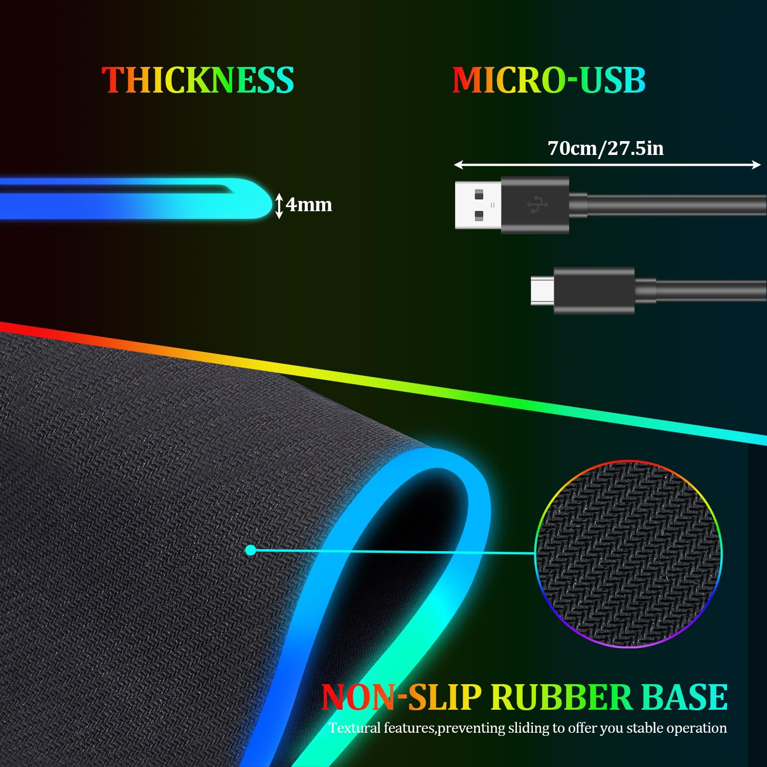 Tappetino per mouse da gioco RGB XL 89,9 x 40,6 cm, con teschio scheletrato, tappetino per mouse da gioco LED, antiscivolo, grande tappetino da scrivania per configurazione dei giocatori