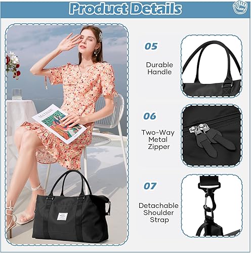 Miniatura 5 de Bolsa de viaje deportiva grande para gimnasio, bolsa de mano para mujer, bolsa de fin de semana, Negro -, Moda