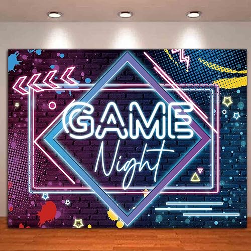 Miniatura 2 de Telones de fondo de fotografía de neón brillante de 5 x 3 pies para juego en decoración de fiesta de cumpleaños, fiesta de pijamas, fiesta de