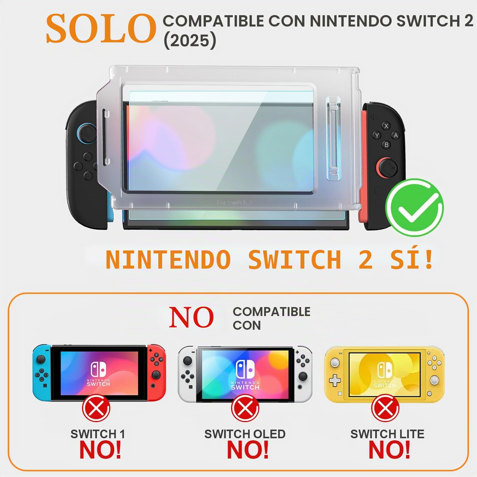 Teyomi 2 Pieza Protector de pantalla compatible con Nintendo Switch 2, vidrio templado para Nintendo Switch 2 de alineación automática, película protectora fácil de instalar,antiarañazos, Sin burbujas