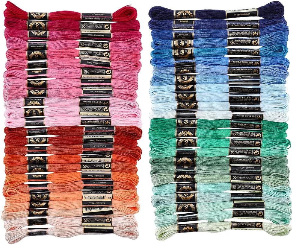 48 Skeins 4 Colors 420 Yards Polyester Cross Stitch Floss Colorful Hand Embroidery Thread 6 Ply Variegated Friendship String Bulk for Sewing Making Bracelets Clothes Stitching Decor Crafts