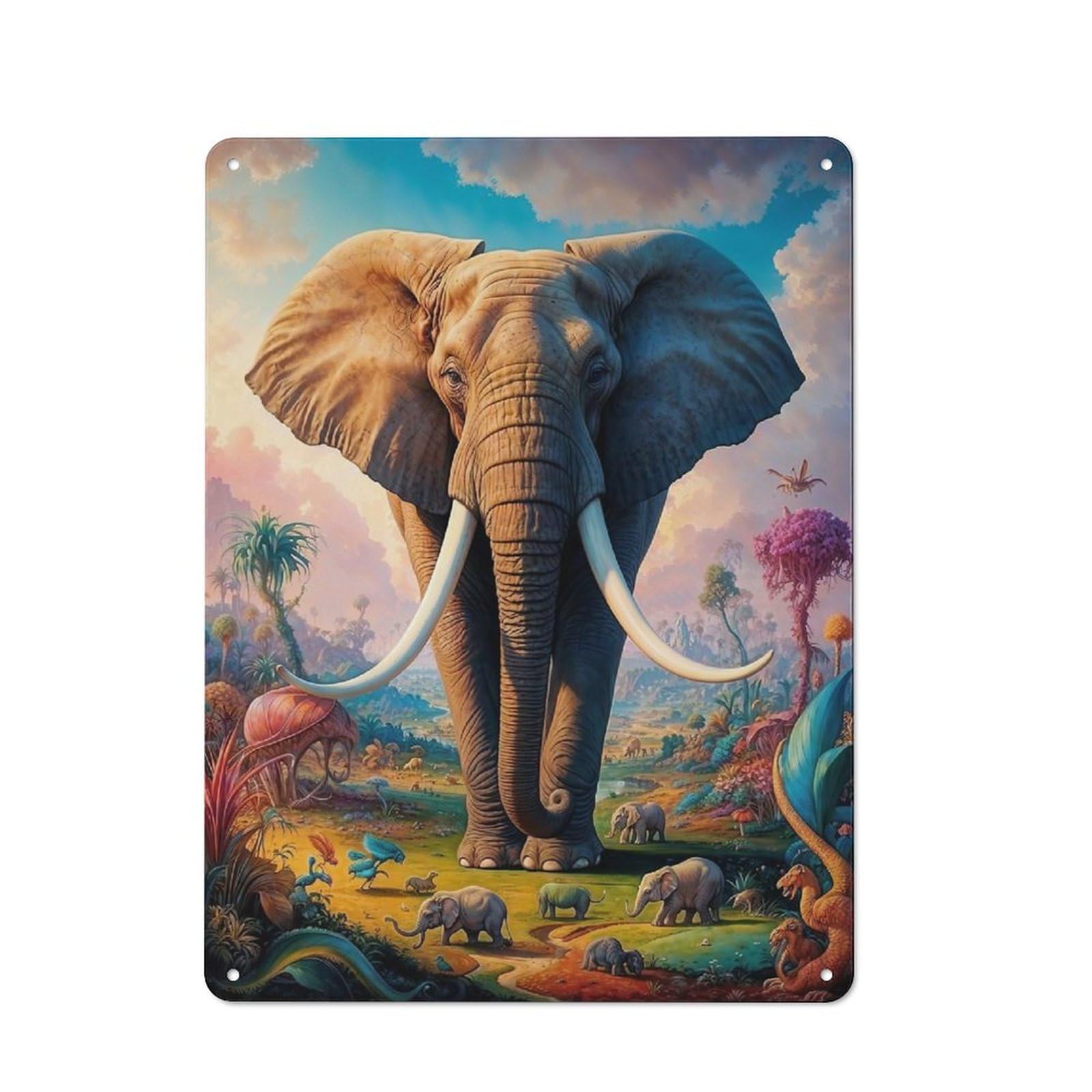 Junmoney Enchanted Elephant Rustic Metal Wall Sign 40X30cm For Café Or Restaurant, Gift Idea At Christmas For Café Owners And Decorators