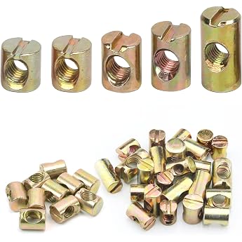 Pack of 50 Cross Nut Bolts M6 Cylinder Nut Carbon Steel Barrel Nuts 11 mm 12 mm 13 mm 15 mm 20 mm Slot Cylinder Nuts for Cots Chairs Furniture Beds
