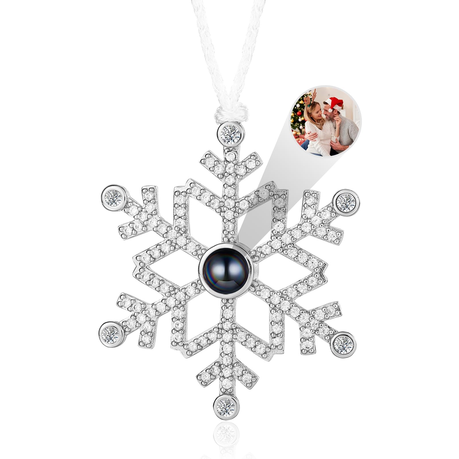 Personalized Christmas Photo Projection Ornament | Custom Snowflake Hanging Decoration for Xmas Tree | Unique 2024 Holiday Home Decor | Memorial Keepsake Gifts for Family & Friends (Silver)