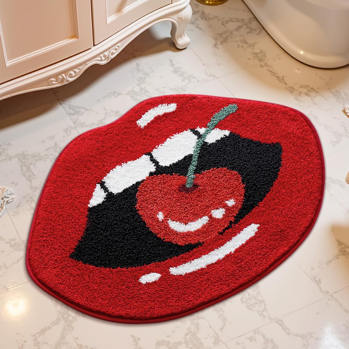 Ankah Red Lips Shaped Rug, Fire Hot Lips Bath Mat, Super Soft Microfiber, Non-Slip, Machine Washable, Quick Dry, Mats for Shower, Bathtub and Floor Accessories, 23.6" x 29.5", Kiss of Cherries