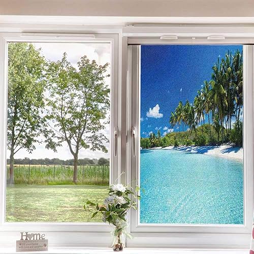 Miniatura 4 de Película de ventana del océano, película de adherencia estática, relajante, resort de playa, spa, palmeras y mar, exótica costa caribeña, tinte de
