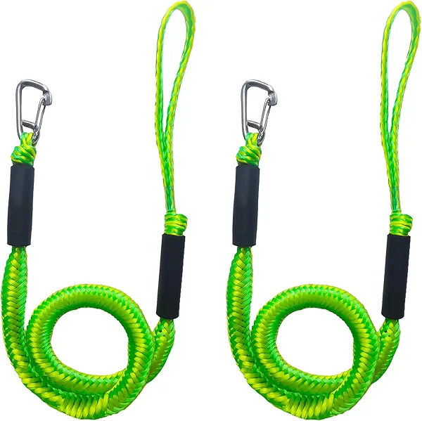 ZRSCHYG Bungee Dock Lines for Boats 4 ft, Heavy-Duty Elastic Anchor Rope with Hooks, Secure Boat Dock Lines, Jet Ski Mooring & PWC Tie Downs (Green & Yellow, 2 Pack)