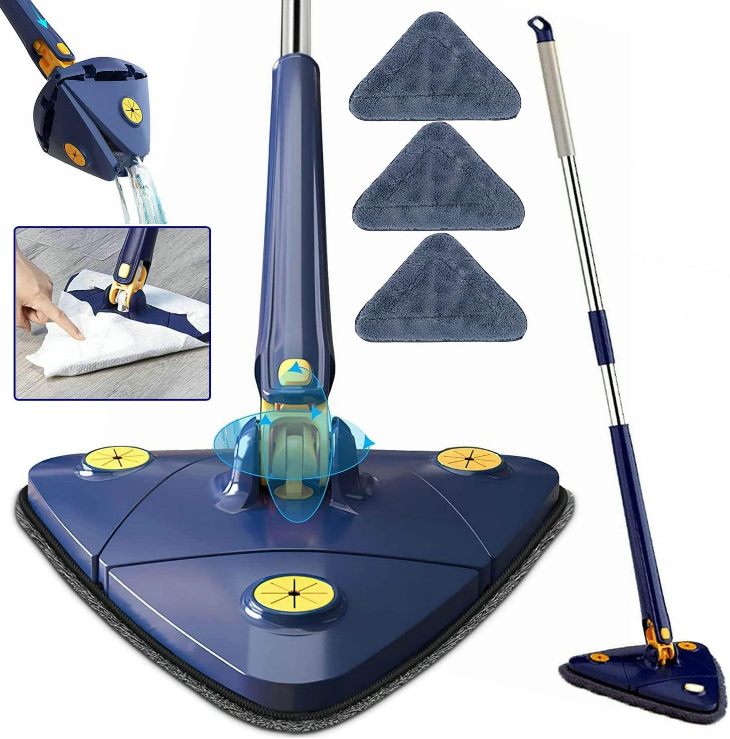 Roscoe 360° Rotatable Adjustable Cleaning Mop Extendable Triangle Mop with Long Handle Hand Twist Quick Dry Mop Multifunctional Microfiber Wet and Dry Mop for Floor Wall with 3 Replacement Pads (B0DFY281SP) Amazon Price History, Amazon Price Tracker