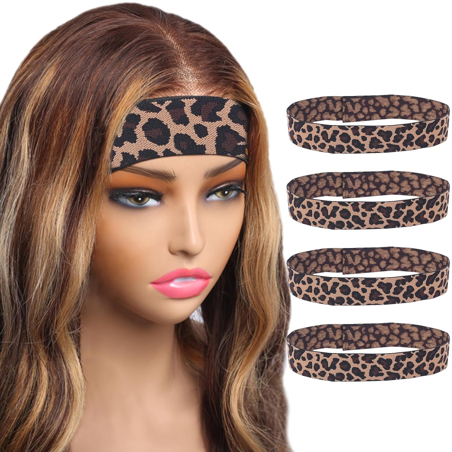 SUPERLOOK4PCS Lace Melting Band, Elastic Bands for Wig Edges Wig Band, Wig Holding Band for Wigs Edge Wrap, Leopard Print Wig (4pcs/pack-jd) (JD325, band)…